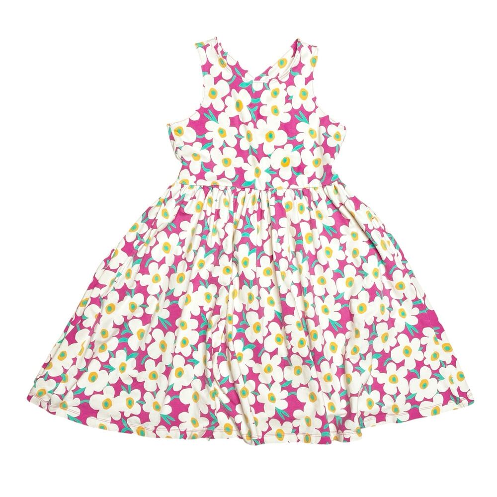 HANNA ANDERSSON Girls' Sleeveless Criss-Cross Fuchsia/Cream Floral Dress Size 10